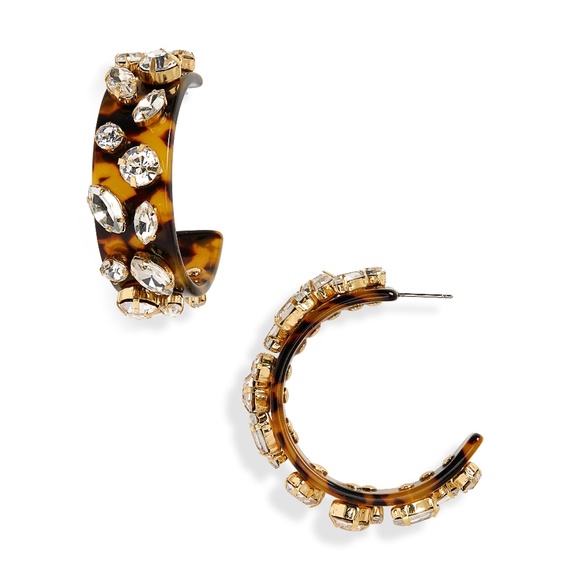 J. Crew Jewelry - New J.Crew Crystal and Tortoise Hoop Earrings